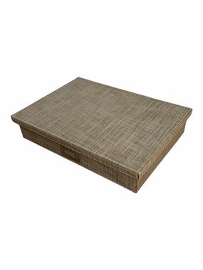The Container Store Gray Linen Fabric Storage Box Label Holder Organizer